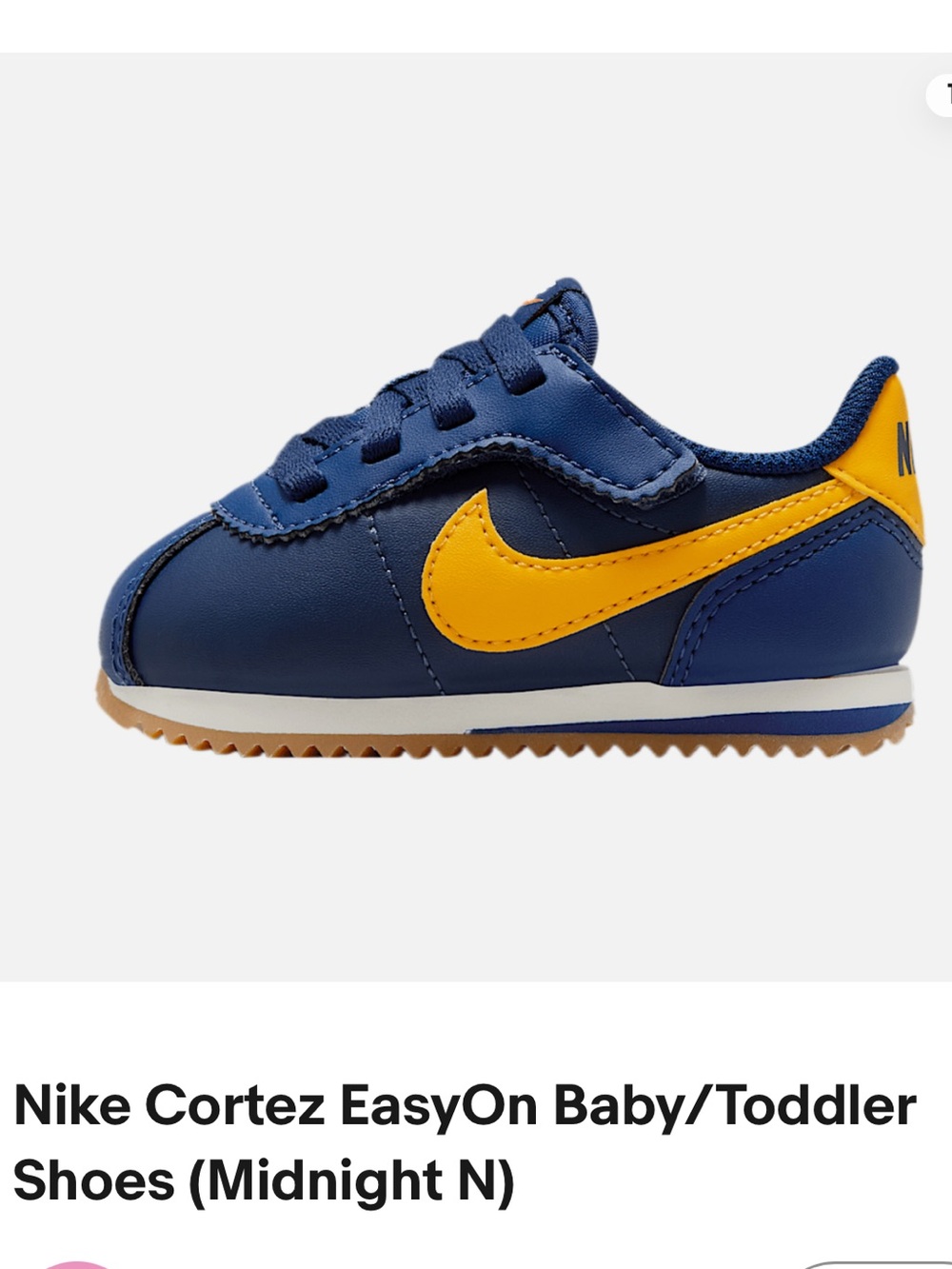 Nike Kids' Cortez EasyOn Sneaker - Midnight Blue/Yellow Toddler size 6c